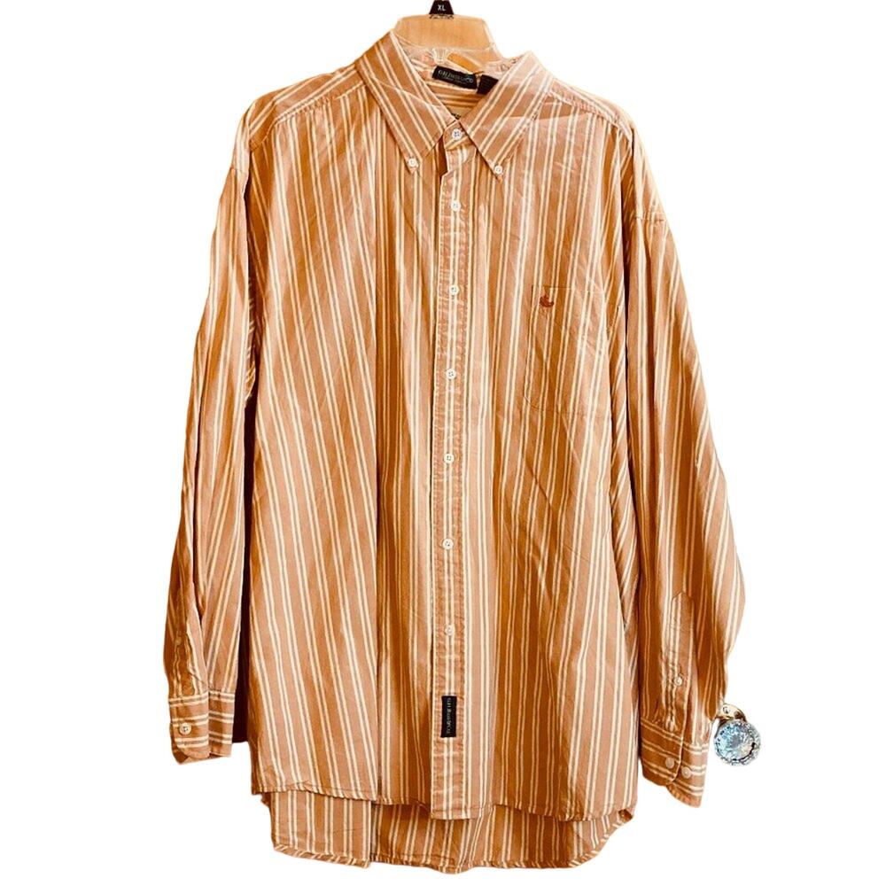 Vintage 90s Men's XL Bass & Co. Peachy Orange Button-Down Long-Sleeved Shirt